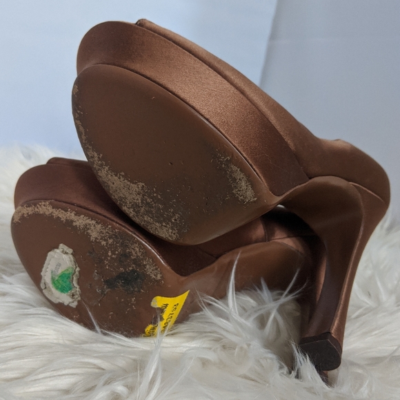 Brown Satin YSL Saint Laurent Peep Toe Heels Sz 40 - Picture 6 of 8